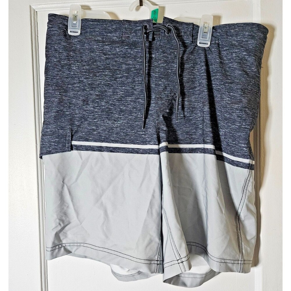 George Men's Swim Trunks Size L Board Shorts Grey Colorblock Heathered Graphic